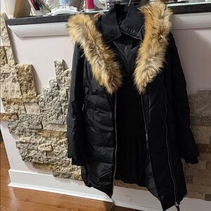 Mackage Black Puffer Coat with Fur Trim